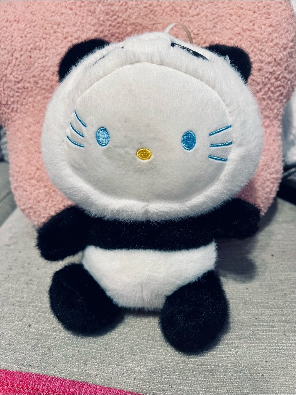 Hello kitty Cute White & Black Panda Plush with Blue Embroidered Eyes